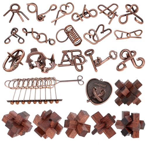 Mytothfy 24 Pcs Brain Teaser Puzzles for Adults  Metal Puzzles 3D Puzzle Game Toys for Adults Teens  Wooden Unlock Interlocking Puzzle Adult IQ Education Smart Toys - Image 1