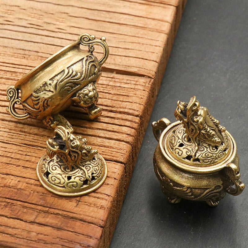 2Pcs Copper Tabletop Mini Incense Burner Incense Holder Copper Antique Censer Home Ornament - Image 4