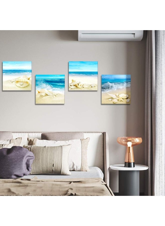 Artscope OTOSTAR 4 Pieces Canvas Prints Wall Art - Beach Shells and Sea Picture Painting- Modern Artwork Framed for Bathroom Home Office Decor 12 x Inch - Image 4