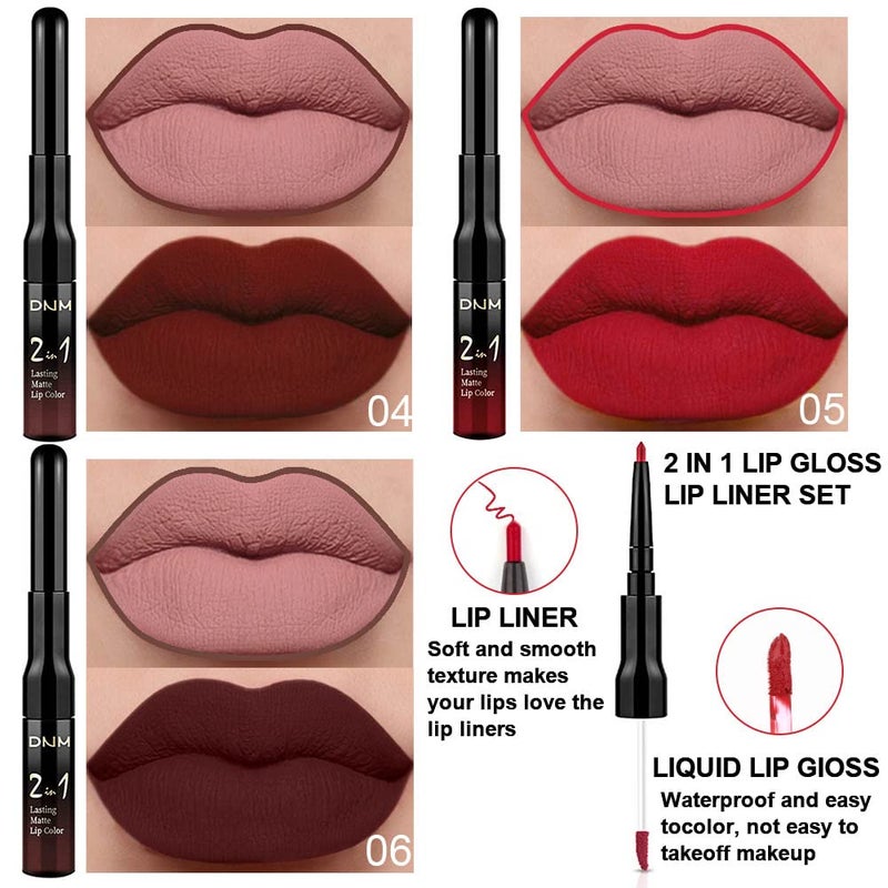 DNM 3Pcs Dark Brown Ruby Deep Red Matte Lip Liner Pencil and Liquid Lipstick Sets for Women Long Lasting Waterproof, 24 Hour Lipstick Lip Stick/Gloss Set labiales mate 24 horas originales, 02 - Image 2