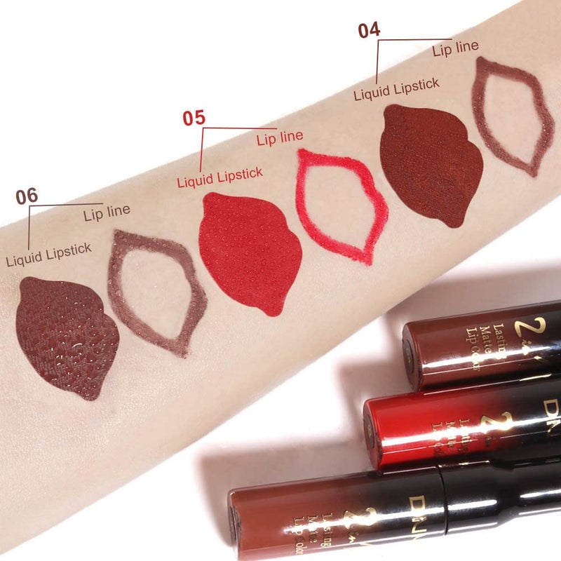 DNM 3Pcs Dark Brown Ruby Deep Red Matte Lip Liner Pencil and Liquid Lipstick Sets for Women Long Lasting Waterproof, 24 Hour Lipstick Lip Stick/Gloss Set labiales mate 24 horas originales, 02 - Image 3