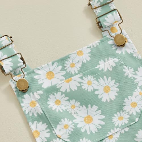 Ayalinggo Toddler Baby Girl Sunflower Print Overalls Shorts with Pocket Suspender Trousers Cute Summer Clothing Outfit (Daisy-green, 18-24 Months) - Image 4