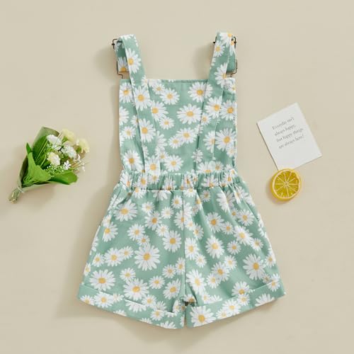 Ayalinggo Toddler Baby Girl Sunflower Print Overalls Shorts with Pocket Suspender Trousers Cute Summer Clothing Outfit (Daisy-green, 18-24 Months) - Image 2
