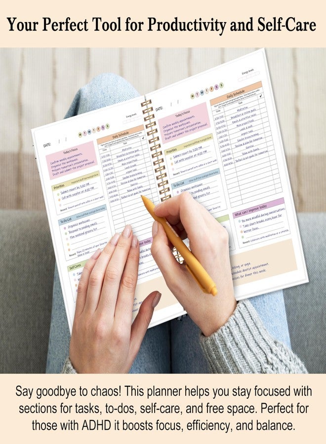 Kamoy ADHD Daily Planner with Hard Cover & Colorful Sheets Inside,Productivity Planner Task Management Organizer for Neurodivergent Adults Focused for Men & Women, 7" x 10" - Image 5
