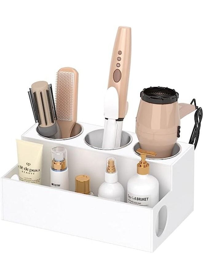 SMARTPOINTS Hair Tool Organizer, White Acrylic Hair Dryer and Styling Holder, Bathroom Countertop Blow Dryer Holder, Vanity Caddy Storage Stand for Accessories, Makeup, Toiletries  - Image 1