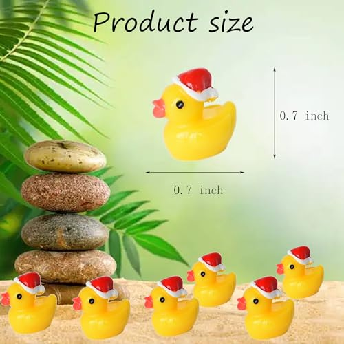 Tindobewan 50 PCS Tiny Ducks Mini Resin Ducks Miniature Christmas Hat Duck Figures Ornament for Xmas Craft Dollhouse Slime Home DecorationsYellow - Image 5