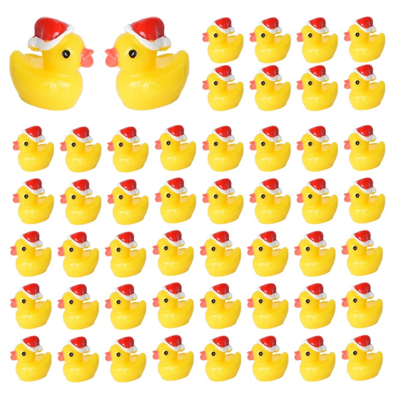 Tindobewan 50 PCS Tiny Ducks Mini Resin Ducks Miniature Christmas Hat Duck Figures Ornament for Xmas Craft Dollhouse Slime Home DecorationsYellow - Image 3