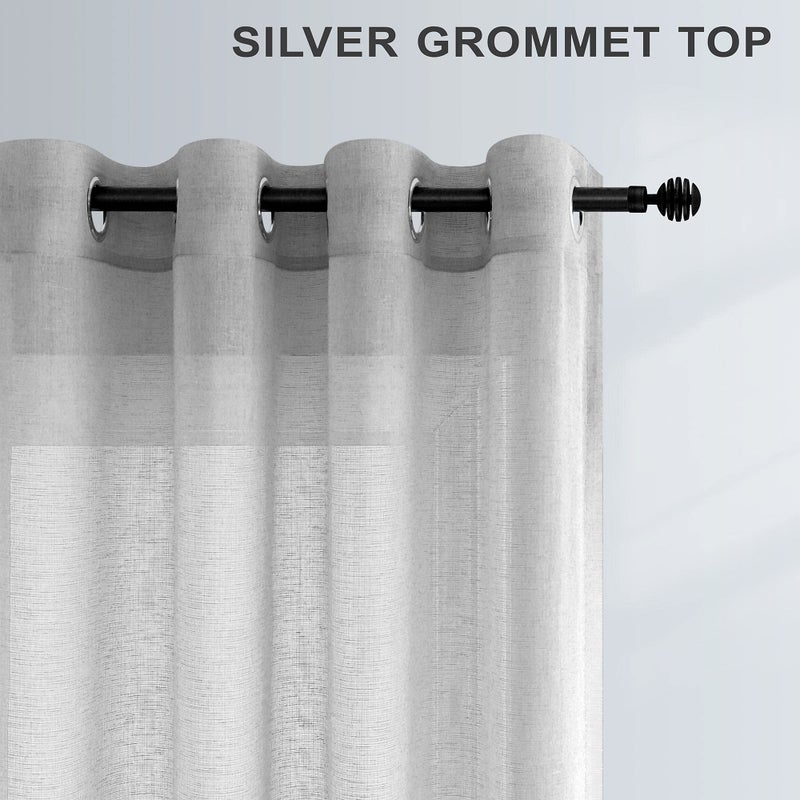 Pitalk Gray Sheer Curtains 96 Inches Long for Living Room 2 Panels Grommet Woven Textured Voile Drapes Flowy Lightweight Floor Length Curtains for Dining Room Bedroom Sliding Glass Door 52x96 Inch Light Grey - Image 3