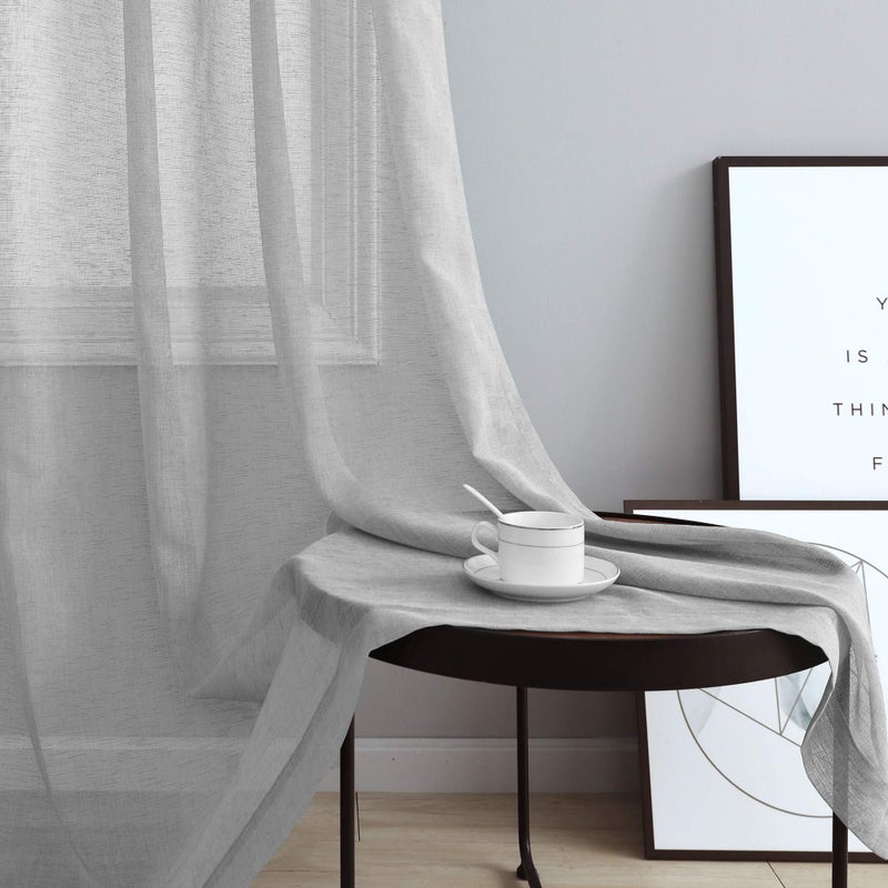 Pitalk Gray Sheer Curtains 96 Inches Long for Living Room 2 Panels Grommet Woven Textured Voile Drapes Flowy Lightweight Floor Length Curtains for Dining Room Bedroom Sliding Glass Door 52x96 Inch Light Grey - Image 2