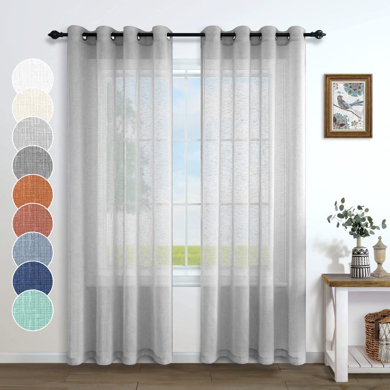 Pitalk Gray Sheer Curtains 96 Inches Long for Living Room 2 Panels Grommet Woven Textured Voile Drapes Flowy Lightweight Floor Length Curtains for Dining Room Bedroom Sliding Glass Door 52x96 Inch Light Grey - Image 1