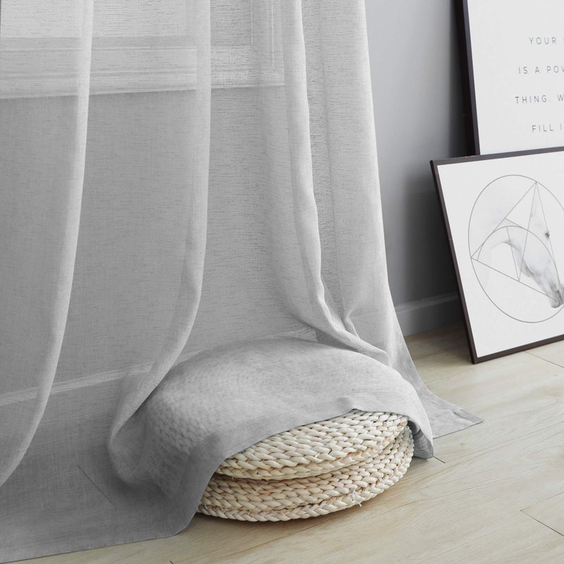 Pitalk Gray Sheer Curtains 96 Inches Long for Living Room 2 Panels Grommet Woven Textured Voile Drapes Flowy Lightweight Floor Length Curtains for Dining Room Bedroom Sliding Glass Door 52x96 Inch Light Grey - Image 5