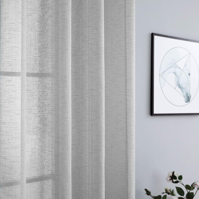 Pitalk Gray Sheer Curtains 96 Inches Long for Living Room 2 Panels Grommet Woven Textured Voile Drapes Flowy Lightweight Floor Length Curtains for Dining Room Bedroom Sliding Glass Door 52x96 Inch Light Grey - Image 4