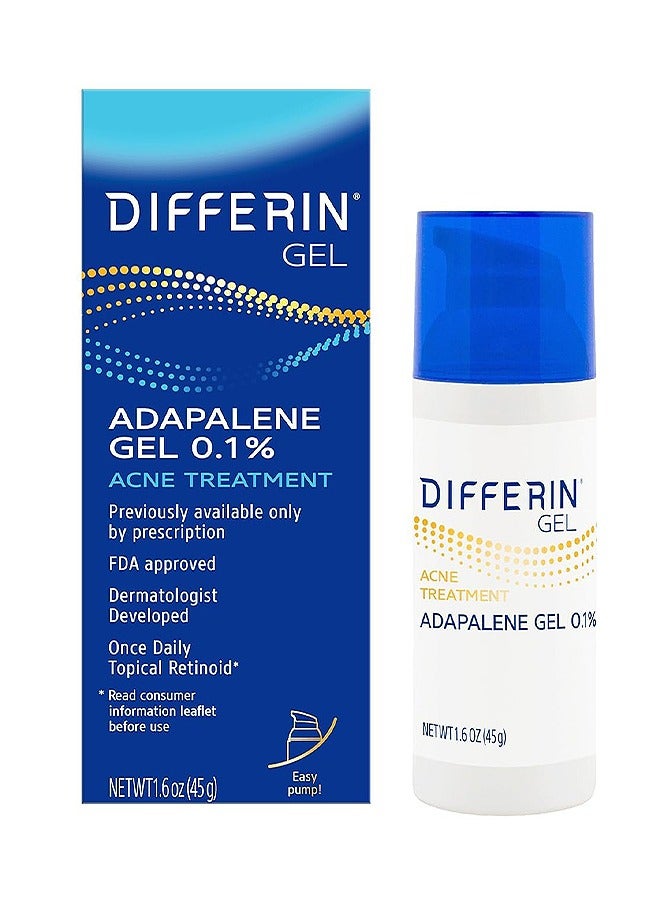 Differin Acne Treatment Gel, 90 Day Supply, Retinoid Treatment for Face with 0.1% Adapalene, Gentle Skin Care for Acne Prone Sensitive Skin, 45g Pump - Image 1