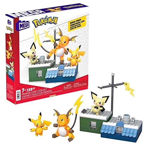 Mega Brands MEGA Pokémon Action Figure Building Toys for Kids, Pikachu Evolution Set with 159 Pieces, 3 Poseable Characters, 8 Year Old Gift Idea - Image 1