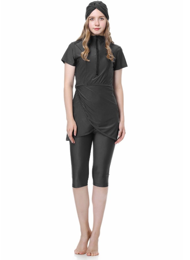 New Short Sleeve Arabic Muslim Swimwear Set - Sunscreen Three-Piece Swimsuit