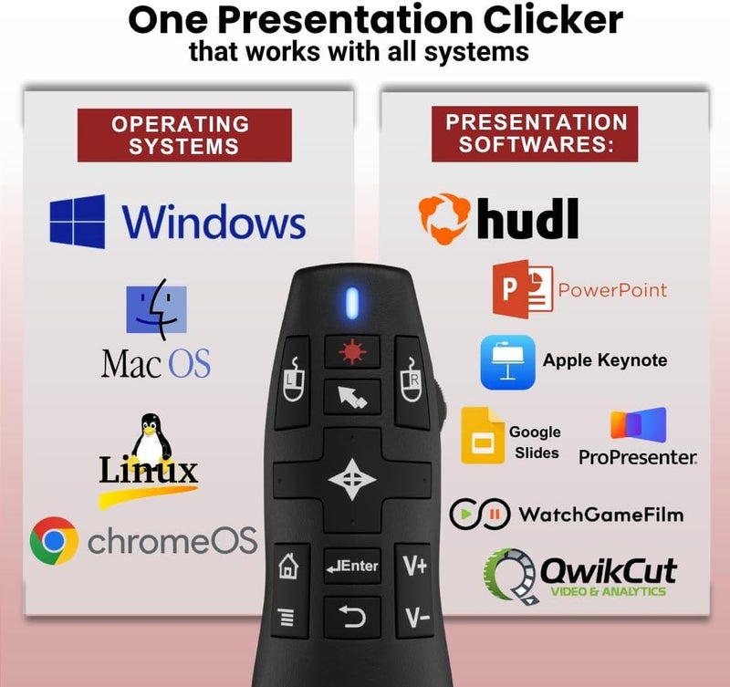 Red Star Tec PR-820 Wireless Presentation Clicker with Laser Pointer, PowerPoint Clicker with Air Mouse, Remote for Slideshows, Google Slides, Keynote & Smartboards, Mac/PC Compatible - Image 3