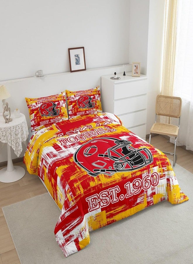 Feelyou American Football Bedding Set Boys Girls Kansas Comforter Set Queen Size Gifts for Football Fans Women Men Football City Comforter Rugby Sports Duvet Set Red Yellow Room Decor - Image 3