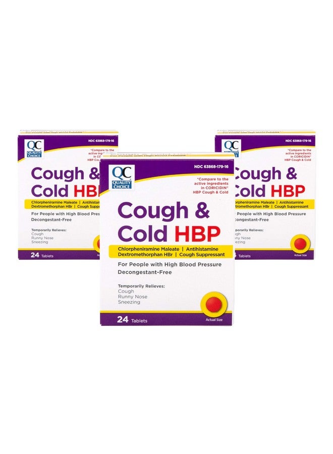 Quality Choice Quality Choice HBP Decongestant Free, Cough and Cold Medicine, High Blood Pressure Cold Relief, Acetaminophen, Gluten, & Sugar Free Tablets for Runny Nose, Cough, and Sneezing, 24ct - Pack of 3 - Image 1