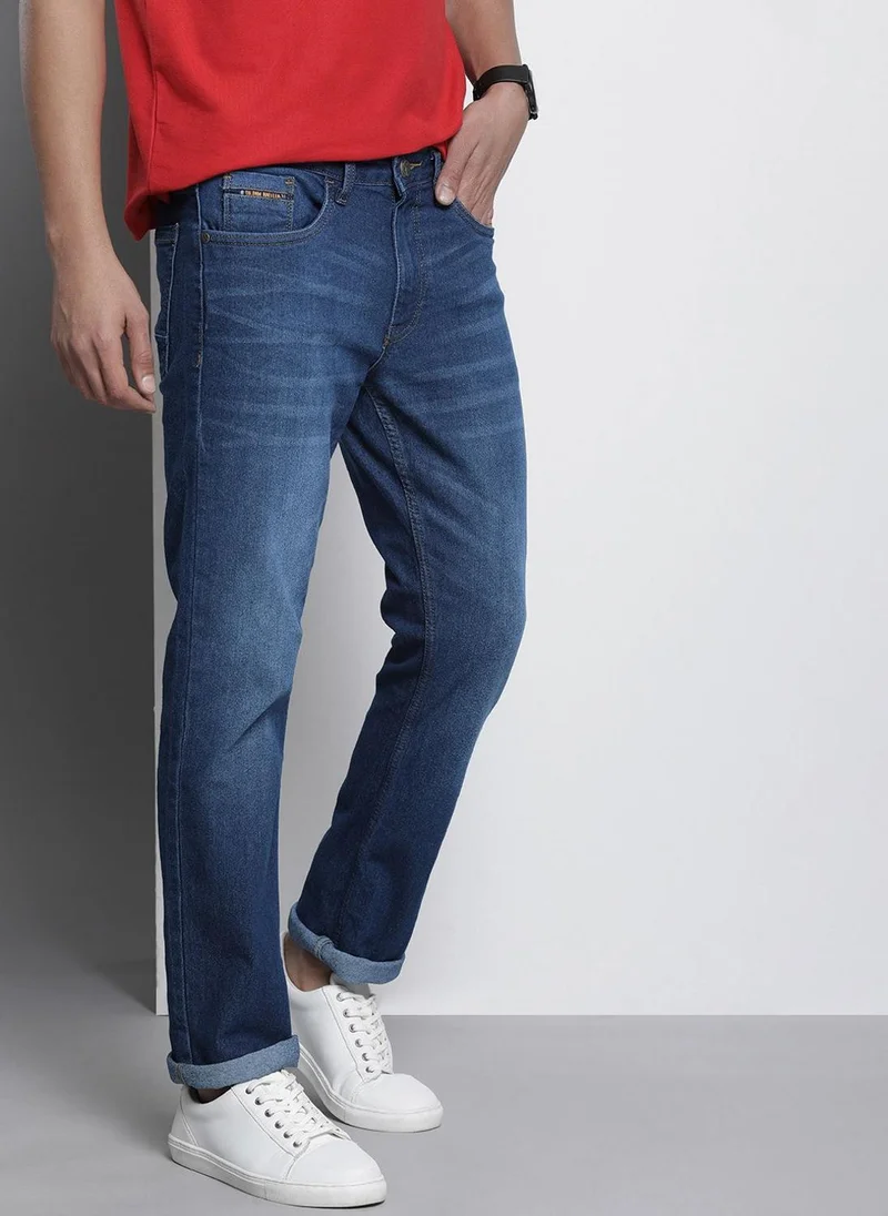 The Indian Garage Co Men Slim Straight Fit Solid Mid-Rise Stretchable Jeans