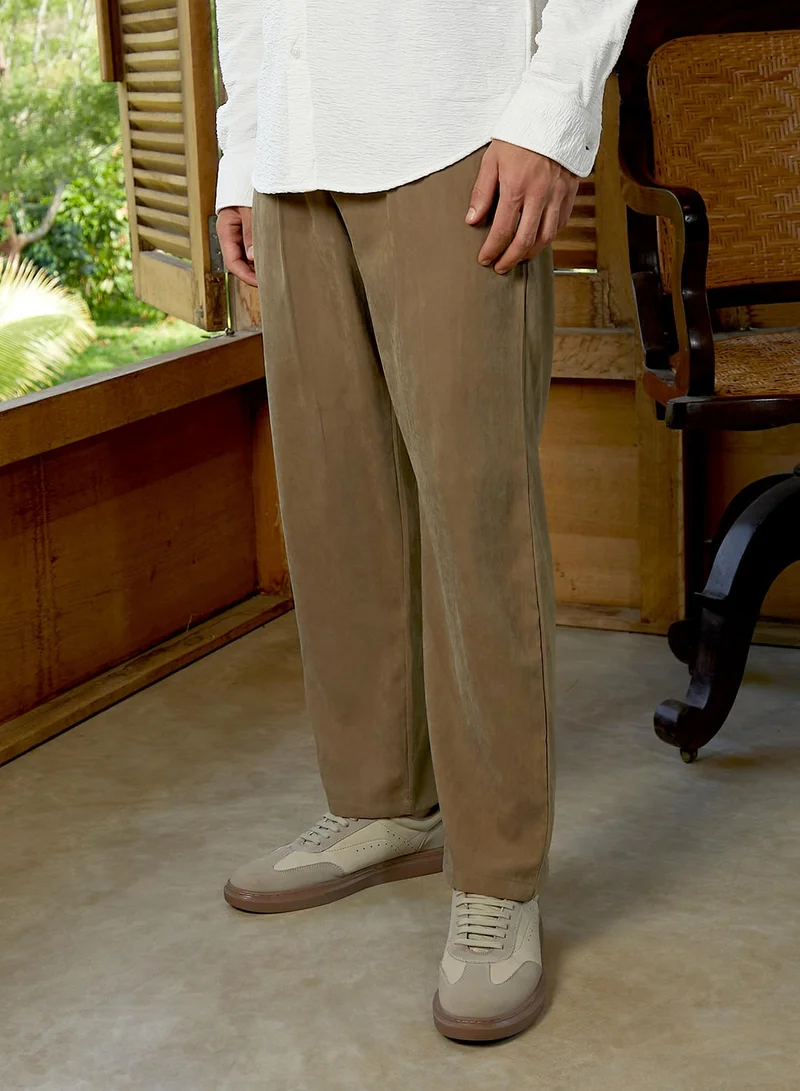 CAHOOT  Men's Wood Brown Straight-Fit Pleated Tailored Trousers for Men | Best Price UAE