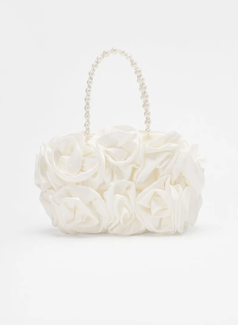 Satin Rosettes Pearl Handbag