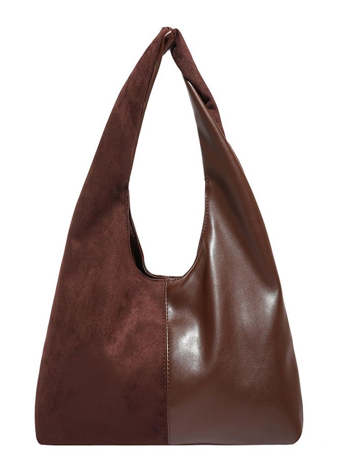Extolove Suede Purse Slouchy Suede Hobo Bags for Women Trendy Splicing Leather Tote Bag Handbag (Coffee) - Image 1