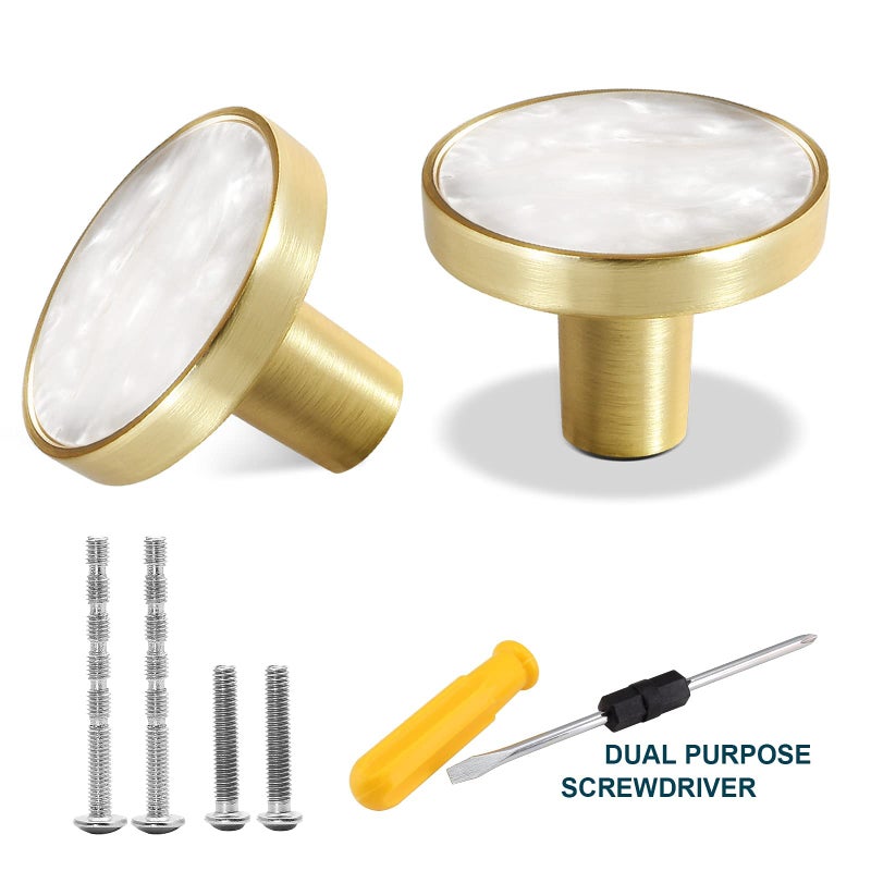 Cionyce 12 Pack Gold Knobs for Dresser Drawers, Brass Dresser Knobs Round Cabinet Knobs for Kitchen Cabinet Cupboard Door Decorative Furniture Hardware, 1-1/4" Diameter, White - Image 5