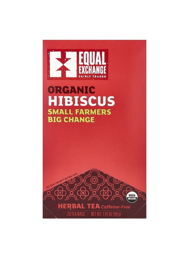 Equal Exchange تبادل متساوي، شاي الأعشاب العضوي من الكركديه، خالي من الكافيين، 20 كيس شاي، 1.41 أونصة (40 جرام) - Image 1