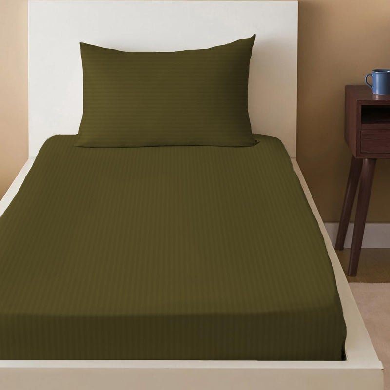 سليب ويل مجموعة شراشف مضبوطة من مايكروفايبر بخطوط مع كيس وسادة - 90×200+17 سم (زيتوني) - Image 1
