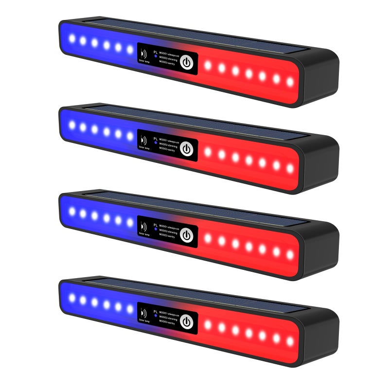 Aolyty Solar Lights Outdoor 3 Work Modes Solar Strobe Lights Waterproof Warning Wall Light 4 Pack Bright White LightRed Blue Light Flashing for Garden Patio Yard Front Door Home - Image 2