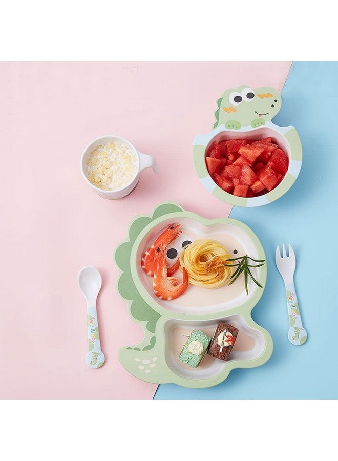 Fekdod Bamboo Kids Dinnerware Set 5 Pcs Includes Plate Bowl Cup Fork Spoon Perfect for Kids BPA-Free (Little Dinosaur) - Image 5