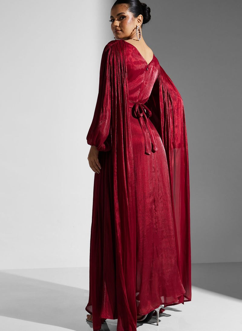 Namshi x Zena Louay Shimmer Puff Sleeve Dress With Exaggerated Trail  - Image 2
