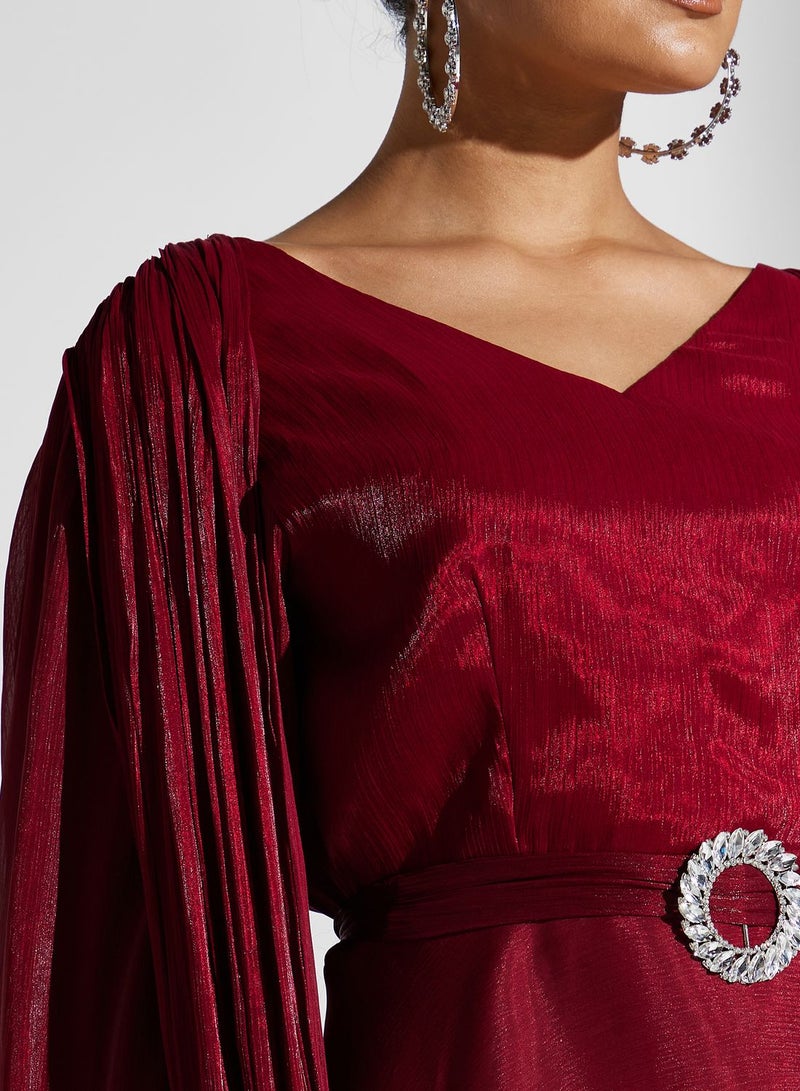 Namshi x Zena Louay Shimmer Puff Sleeve Dress With Exaggerated Trail  - Image 4