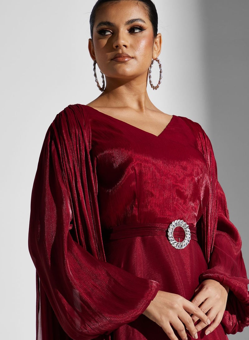Namshi x Zena Louay Shimmer Puff Sleeve Dress With Exaggerated Trail  - Image 3