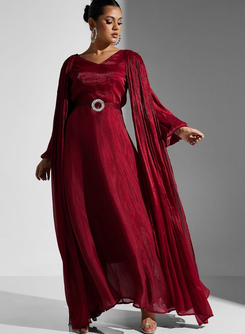 Namshi x Zena Louay Shimmer Puff Sleeve Dress With Exaggerated Trail  - Image 5