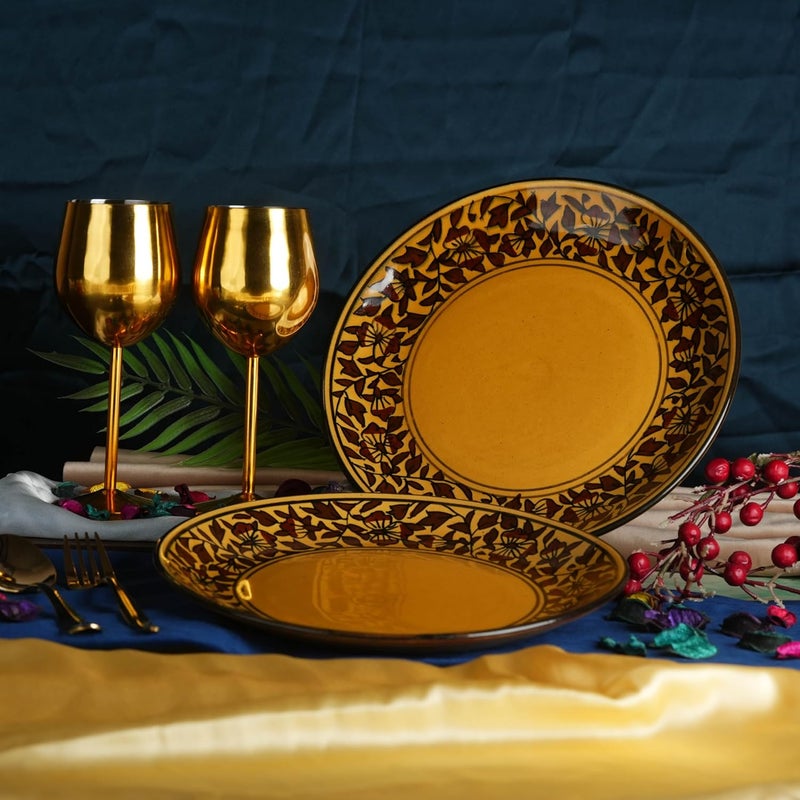 Caffeine Caffeine Ceramic Handmade Stoneware Brown Sehra Quarter Plate 7”(Set of 2 Dishwasher & Microwave Safe) - Image 1
