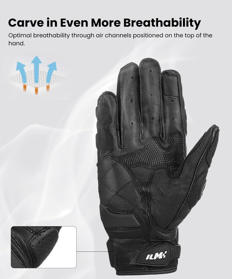 ILM Air Flow Leather Motorcycle Gloves Touchscreen for Men and Women Model-GRC01 (L, Black) - Image 4