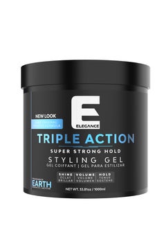 Elegance Elegance-E Series Earth Triple Action Styling Gel 1000ml- Super Strong Hold, Volumizing, Flake-Free with Long-Lasting Shine and Refreshing Fragrance 