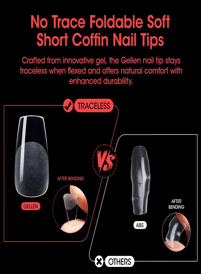 Gellen Short Coffin Press on Nails - 504Pcs Clear Acrylic Nail Tips, Half Matte Finish, Full Coverage Short Coffin Press on Nails 12 Sizes for DIY & Salon Manicure - Image 5