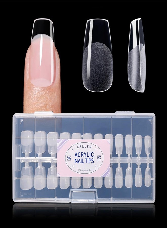 Gellen Short Coffin Press on Nails - 504Pcs Clear Acrylic Nail Tips, Half Matte Finish, Full Coverage Short Coffin Press on Nails 12 Sizes for DIY & Salon Manicure - Image 1