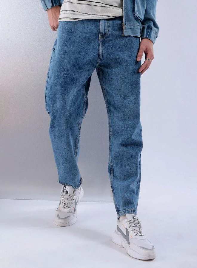 Men Loose Tapered Solid Mid-Rise Jeans