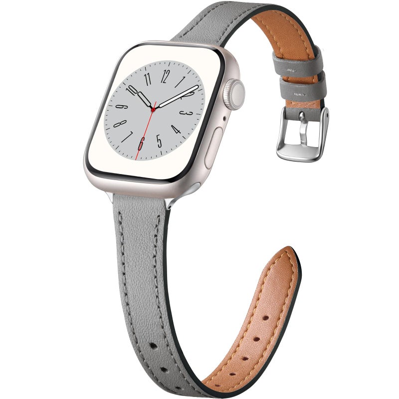 Charlam Compatible with Apple Watch Bands for Women 41mm 40mm 38mm 42mm 44mm 45mm 46mm,Top Grain Soft Leather Bands Slim Wristband for iWatch SE,iWatch Series 11 10 9 8 7 6 5 4 3 2 1,Slate Gray/Silver - Image 1