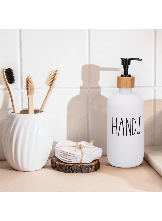 Set of 2 Glass Hand Soap Dispenser white and  black 400 ml with Wooden Holder for toilet or kitchen - Image 3