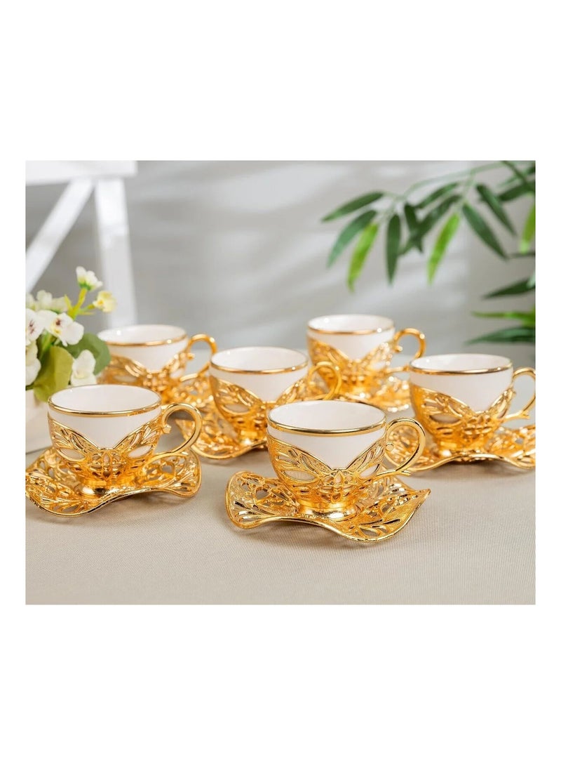 أكار طقم قهوة تركية فاخر من 6 فناجين مع حوامل وصحون بالتراث العثماني الأنيق باللون الذهبي – صناعة تركية - Image 2