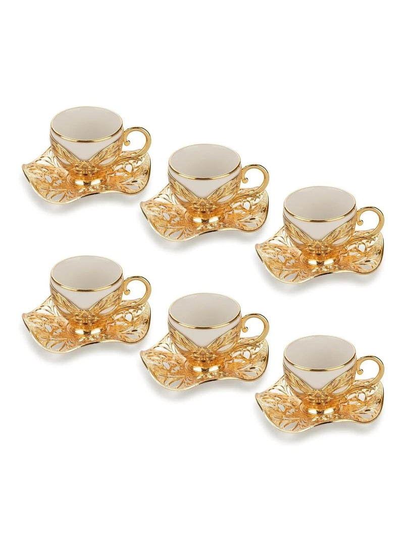 أكار طقم قهوة تركية فاخر من 6 فناجين مع حوامل وصحون بالتراث العثماني الأنيق باللون الذهبي – صناعة تركية - Image 3