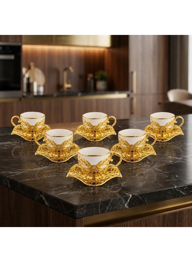 Acar Saudi tea and coffee set of 6 Cups with Holders and Saucers in Elegant Ottoman Style in Gold – Made in Turkey - Image 4