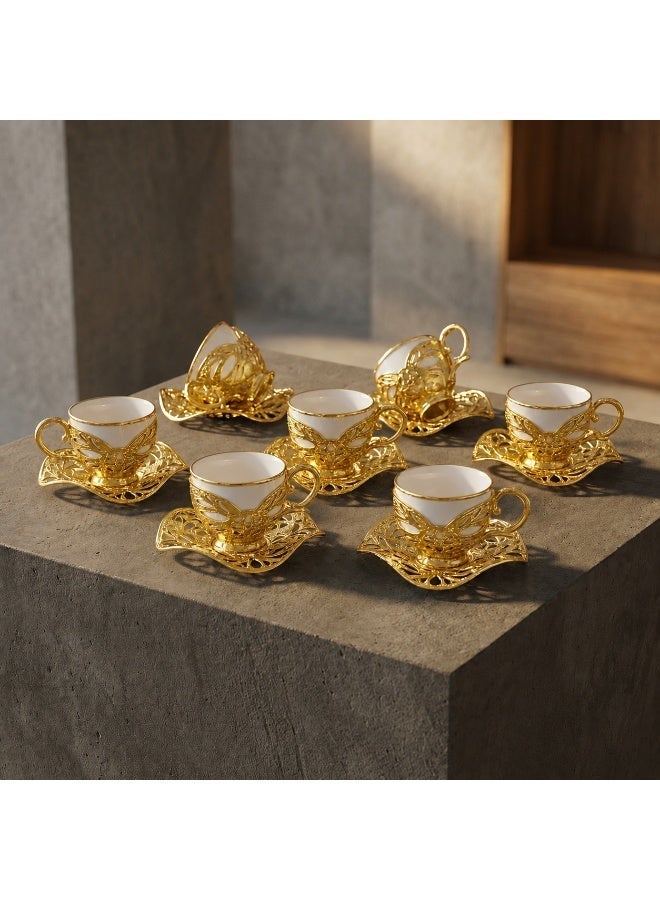 Acar Saudi tea and coffee set of 6 Cups with Holders and Saucers in Elegant Ottoman Style in Gold – Made in Turkey - Image 3