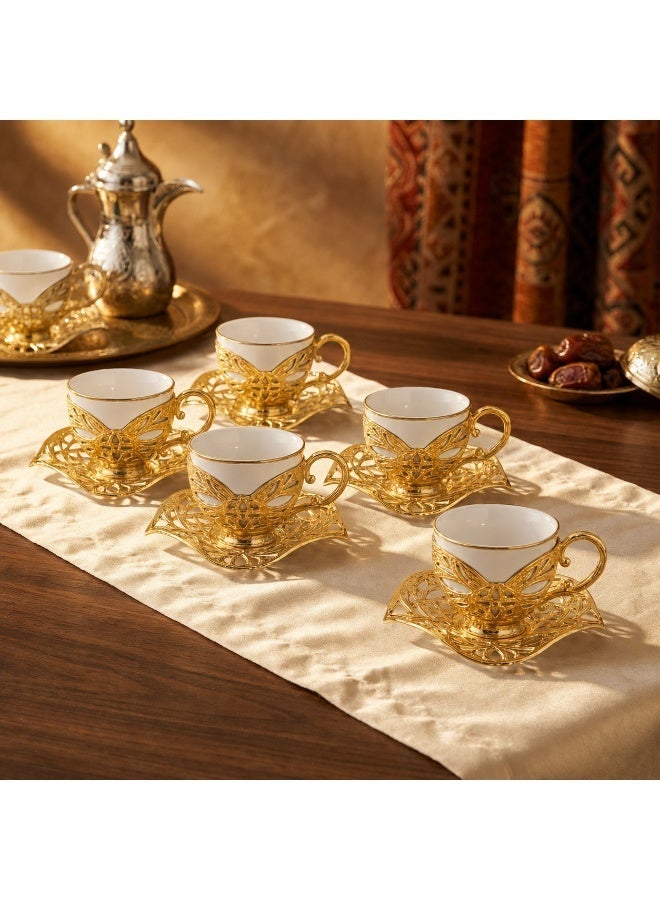 Acar Saudi tea and coffee set of 6 Cups with Holders and Saucers in Elegant Ottoman Style in Gold – Made in Turkey - Image 1