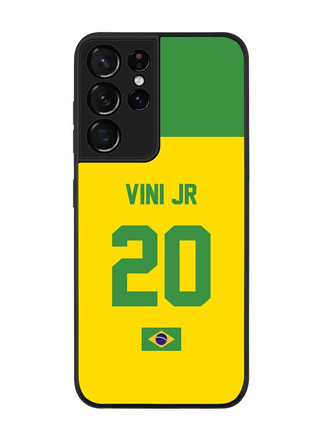 Stylizedd Rugged Black edge case for Samsung Galaxy S21 Ultra 5G Slim fit Soft Case Flexible Rubber Edges Anti Drop TPU Gel Thin Cover - Football Team - Brazil Player Name - Vini Jr - Image 1