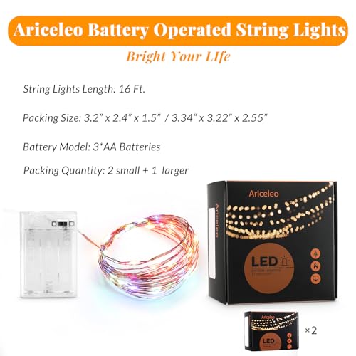 Ariceleo Led Fairy Lights Battery Operated, 2 Packs Mini Battery Powered Copper Wire Starry Fairy Lights for Bedroom, Christmas, Parties, Wedding, Centerpiece, Decoration (5m/16ft Multi-Colored) - Image 2